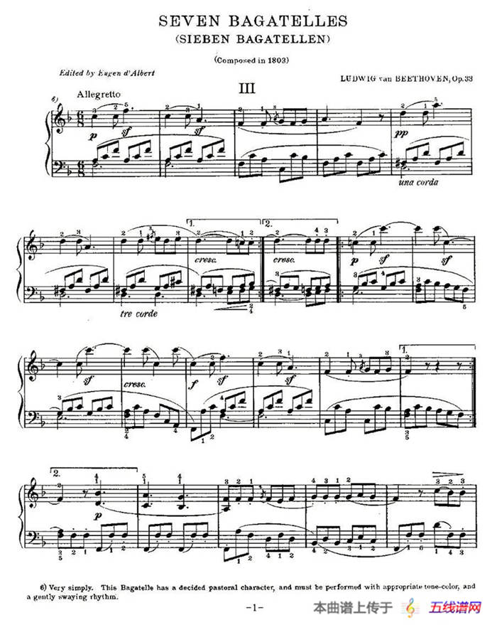 贝多芬钢琴小品（Bagatelles）（Op.33 之3）