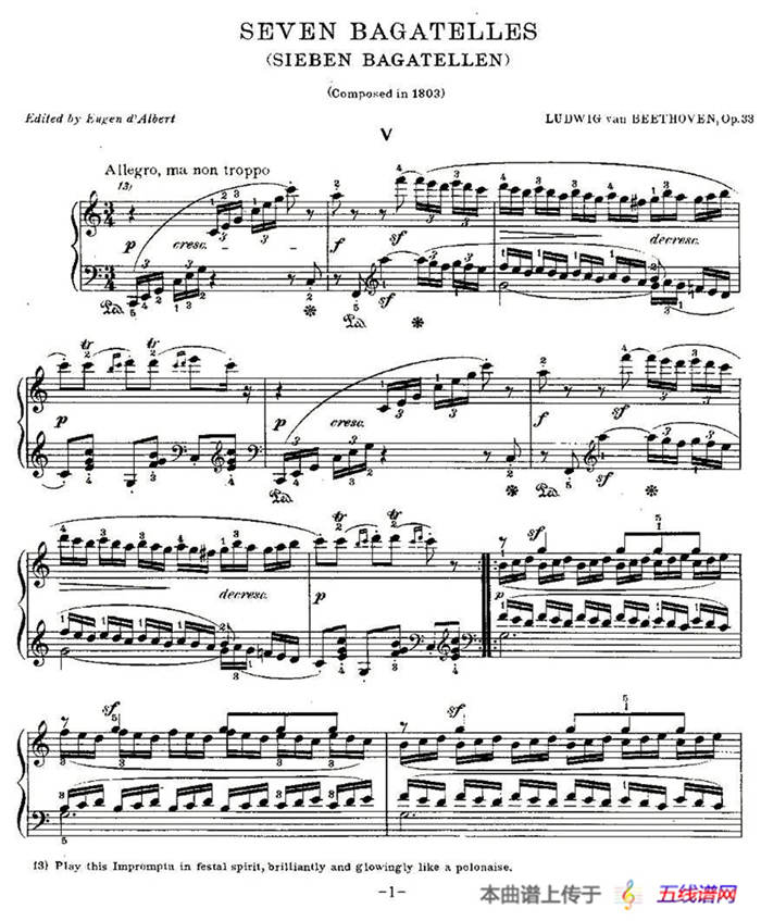 贝多芬钢琴小品（Bagatelles）（Op.33 之5）