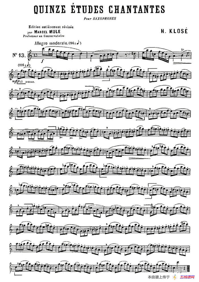 Klose Etudes Chantantes Pour Saxophone（练习曲之十三）