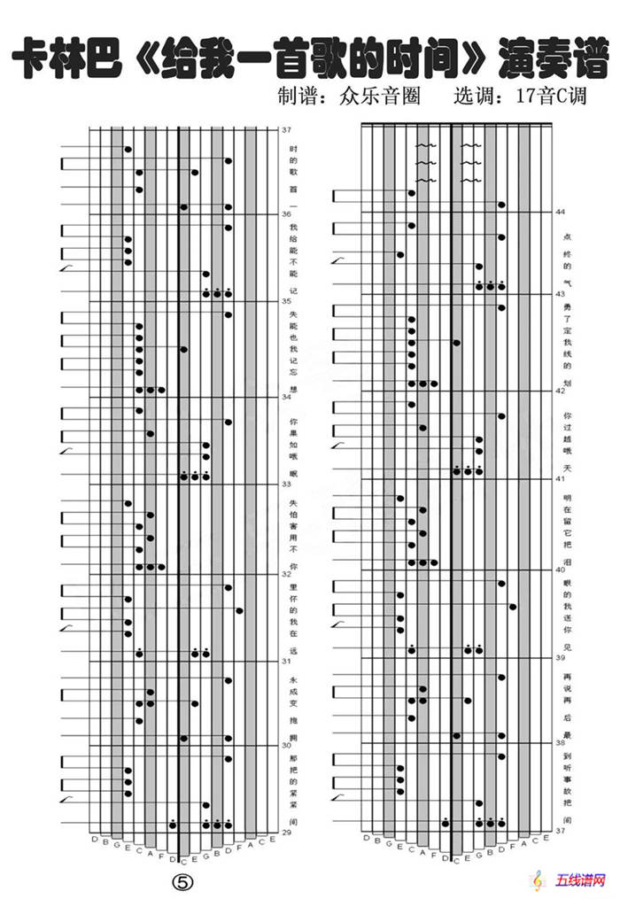 给我一首歌的时间（拇指琴卡林巴琴演奏谱）