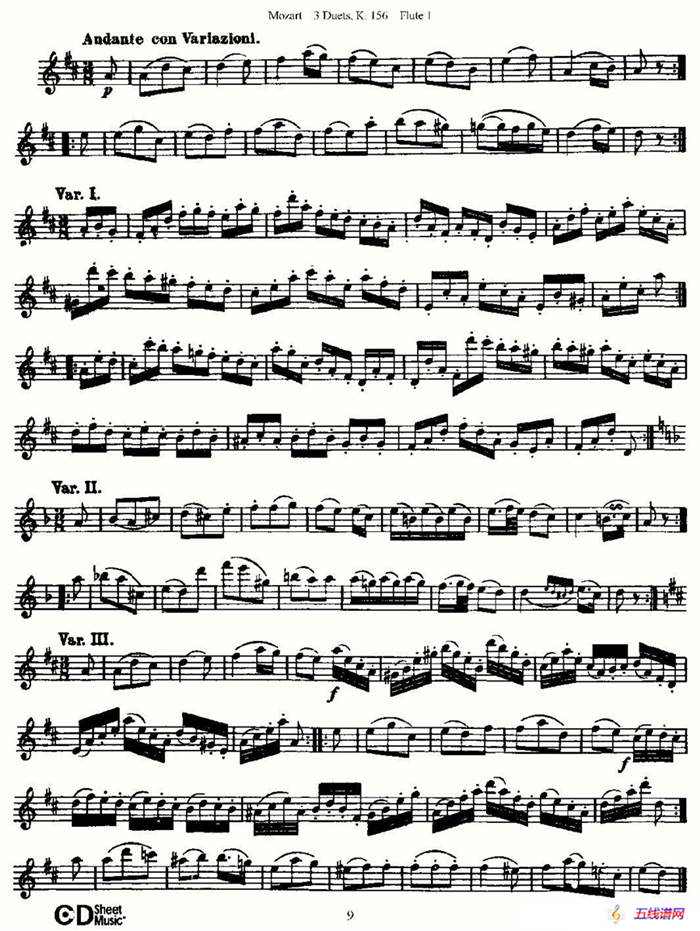 3 Duets K.156 之第一长笛（二重奏三首 K156号）