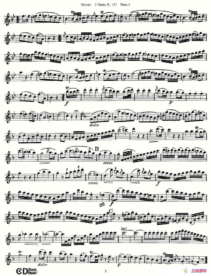 3 Duets K.157 之第一长笛（二重奏三首 K157号）