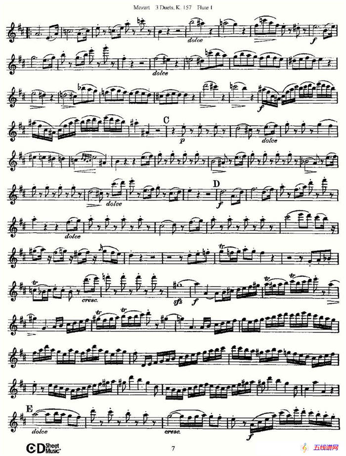 3 Duets K.157 之第一长笛（二重奏三首 K157号）
