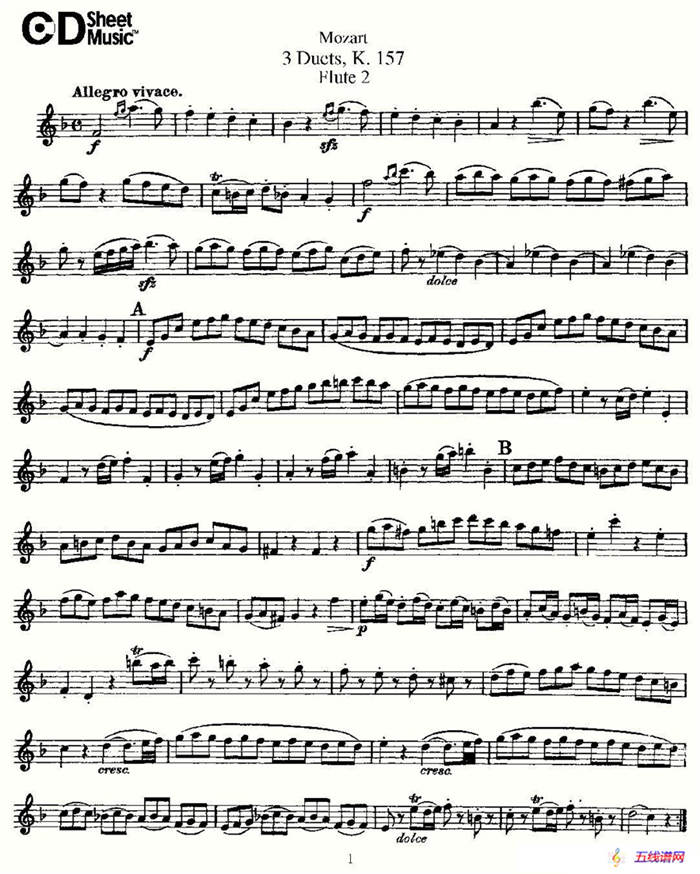 3 Duets K.157 之第二长笛（二重奏三首 K157号）