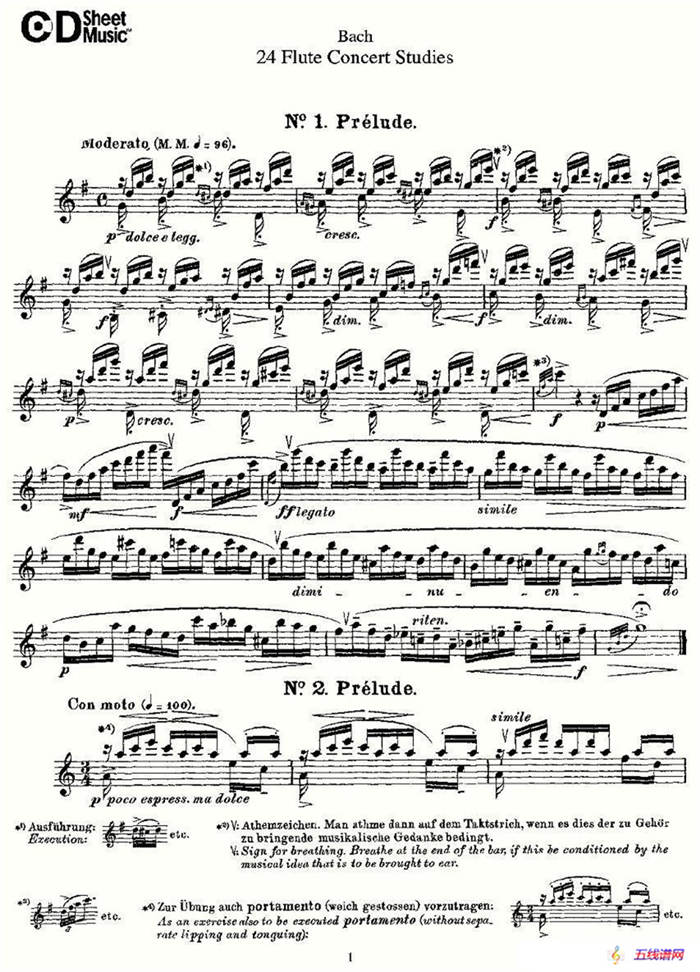 Bach-24 Flutc Concert Studies 之1—5（巴赫—24首长笛音乐会练习曲）
