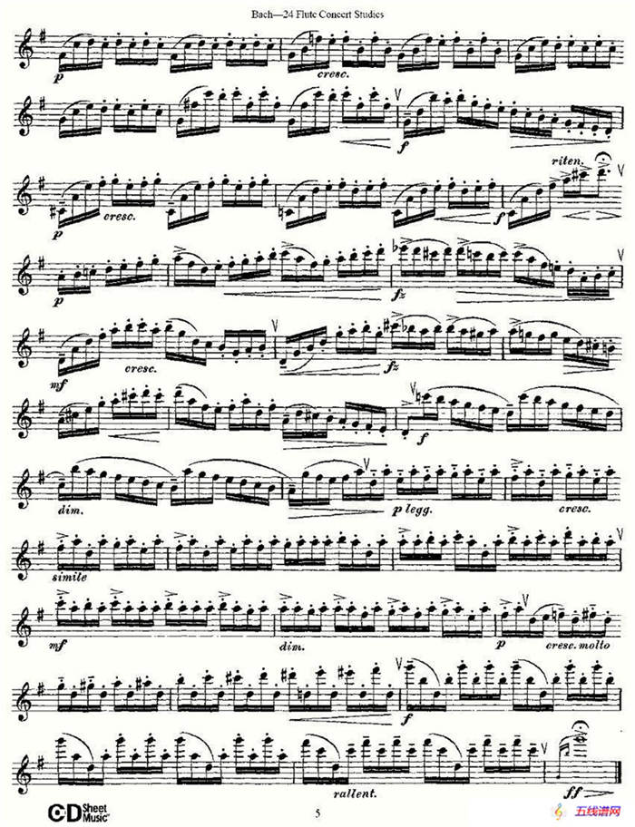 Bach-24 Flutc Concert Studies 之1—5（巴赫—24首长笛音乐会练习曲）