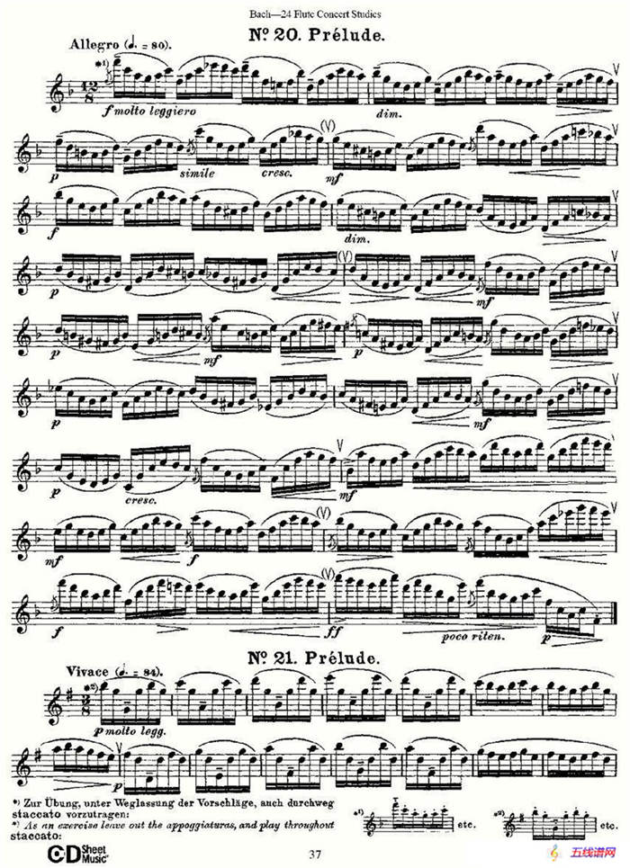 Bach-24 Flutc Concert Studies 之20—24（巴赫—24首长笛音乐会练习曲）