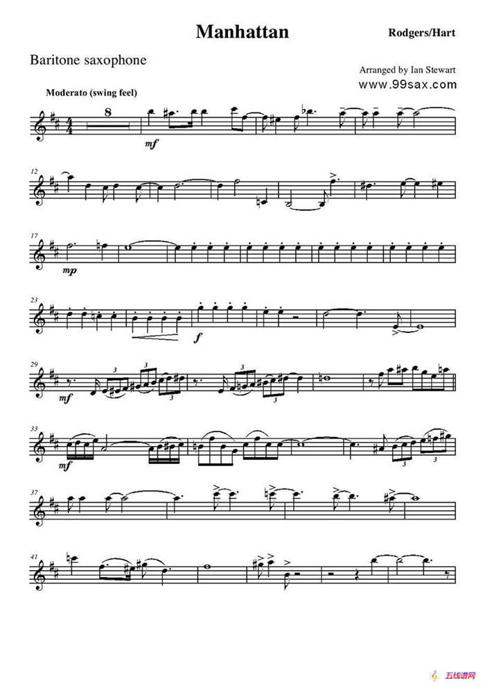 Manhattan Baritone Sax（四重奏上低音萨克斯分谱）