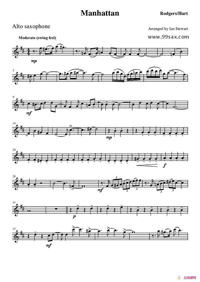Manhattan Alto Sax（四重奏中音萨克斯分谱）
