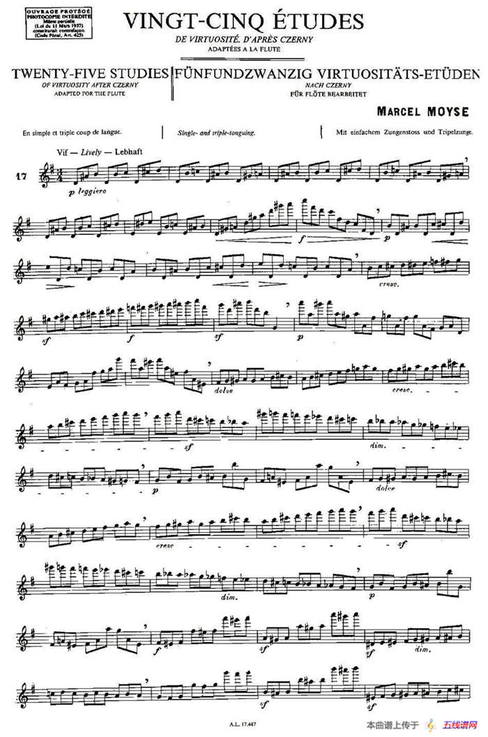 Moyse - 25 Studies after Czerny flute 之17（25首改编自车尔尼作品的练习曲）