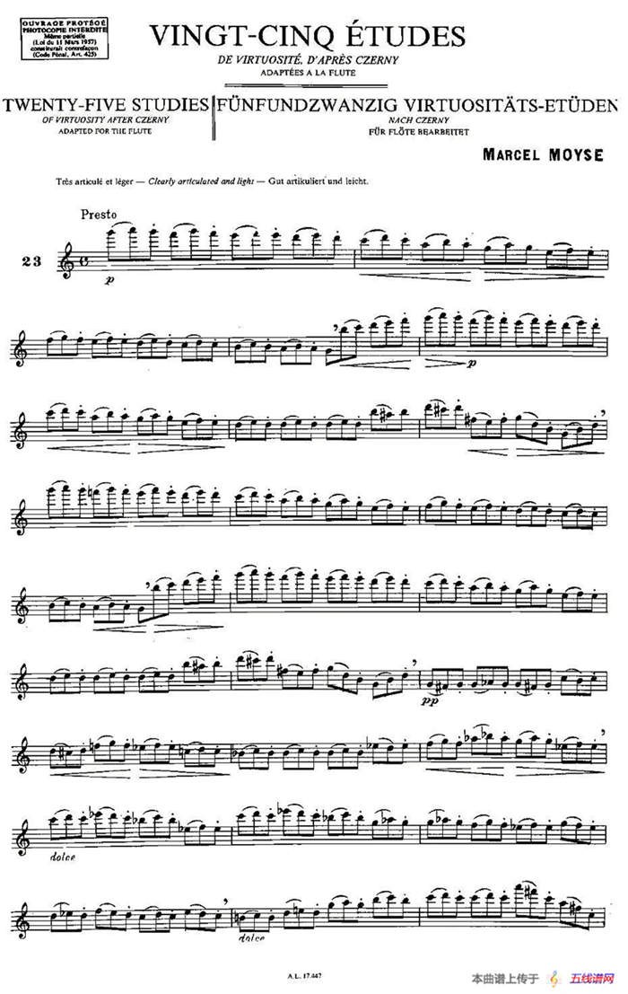 Moyse - 25 Studies after Czerny flute 之23（25首改编自车尔尼作品的练习曲）