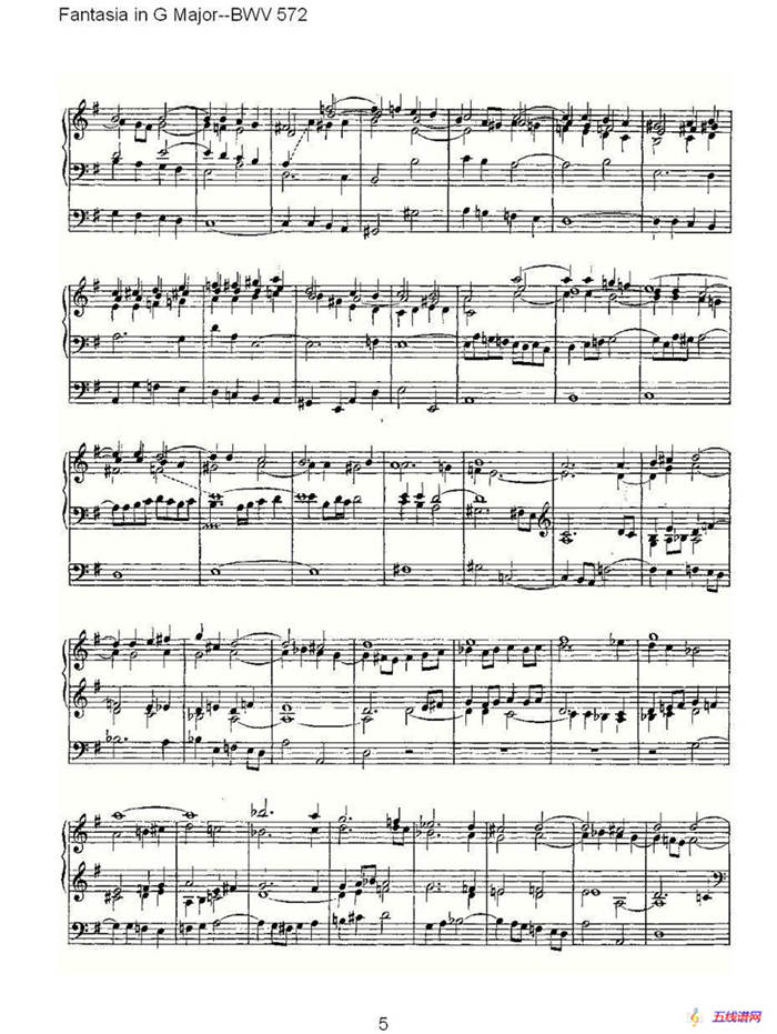 Fantasia in G Major--BWV 572 （管风琴谱）