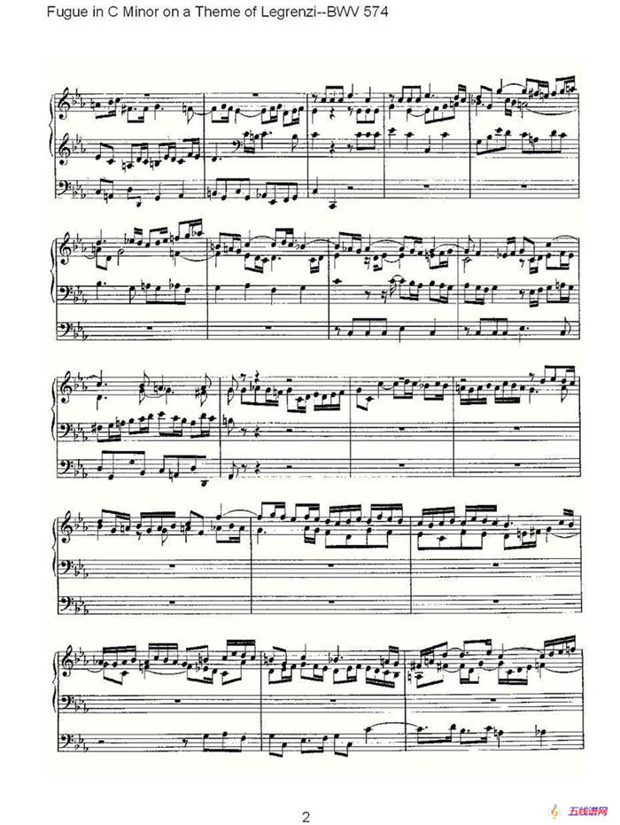  Fugue in C Minor on a Theme of Legrenzi--BWV 574 （管風琴譜）