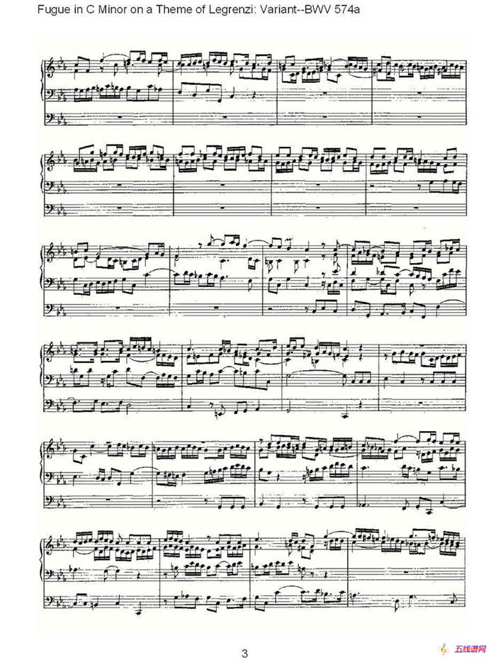 Fugue in C Minor on a Theme of Legrenzi: Variant--BWV 574a （管风琴谱）