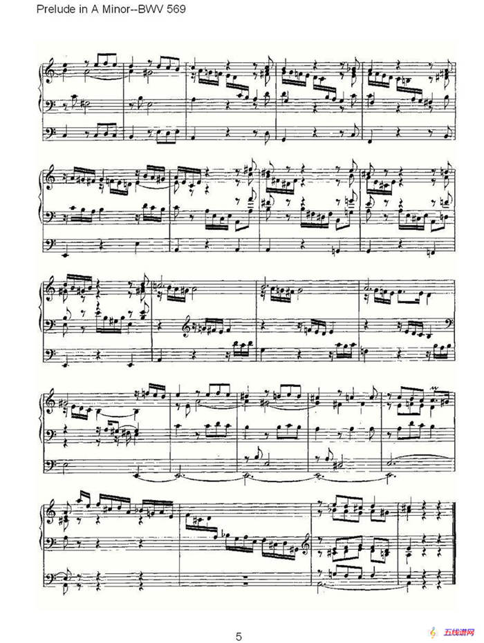 Prelude in A Minor--BWV 569 （管风琴谱）
