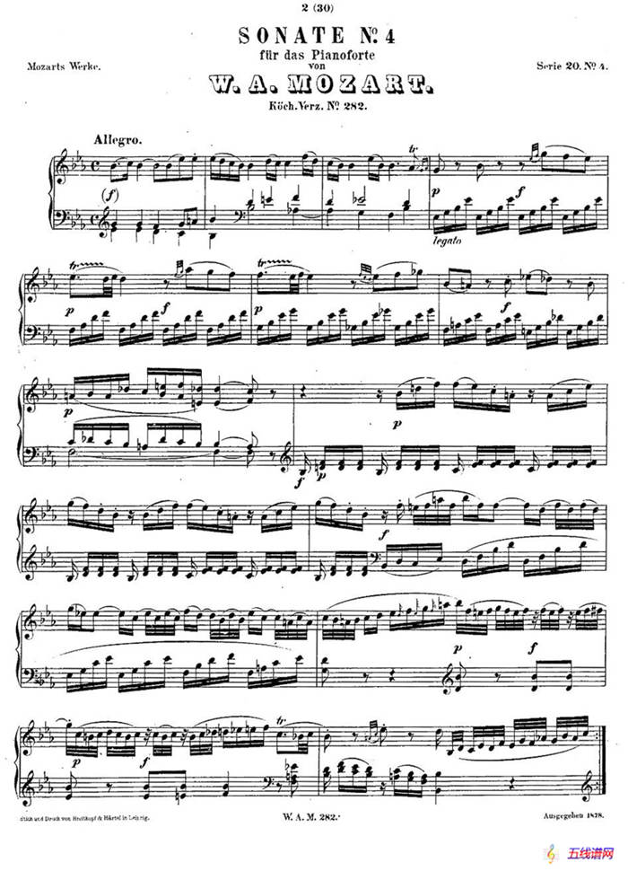 降E大调第四钢琴奏鸣曲 KV.282