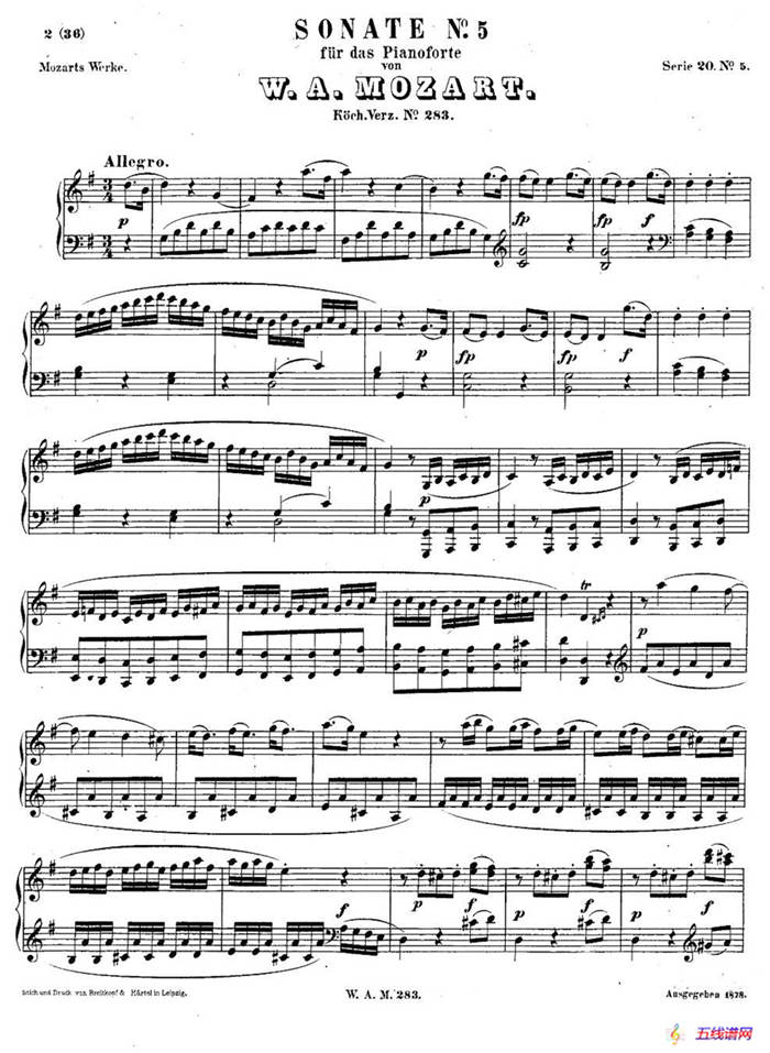 G大调第五钢琴奏鸣曲 KV.283 