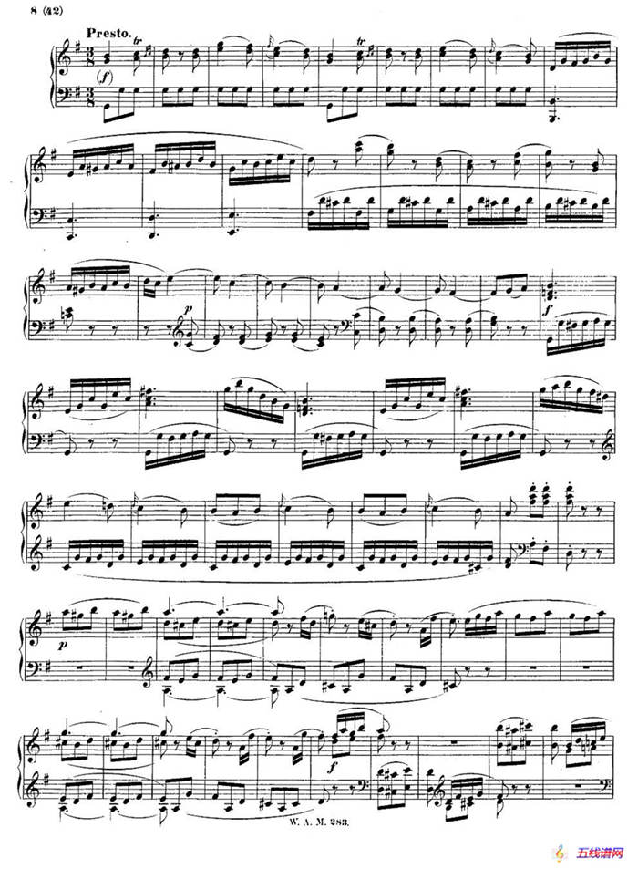 G大调第五钢琴奏鸣曲 KV.283 