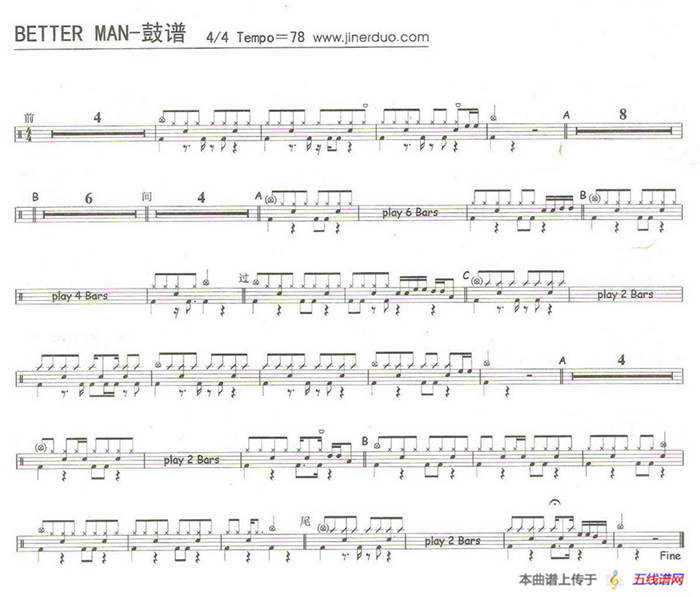 Better Man（架子鼓谱）