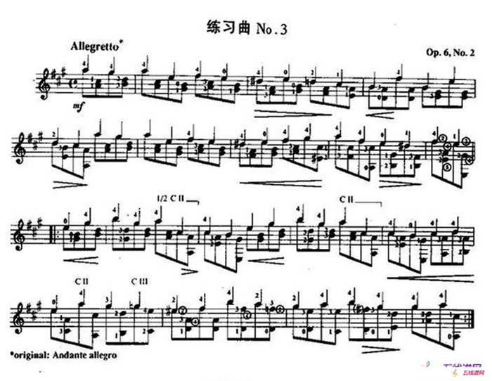 费尔南多·索尔 古典吉他练习曲 No.3（Op.6 No.2）