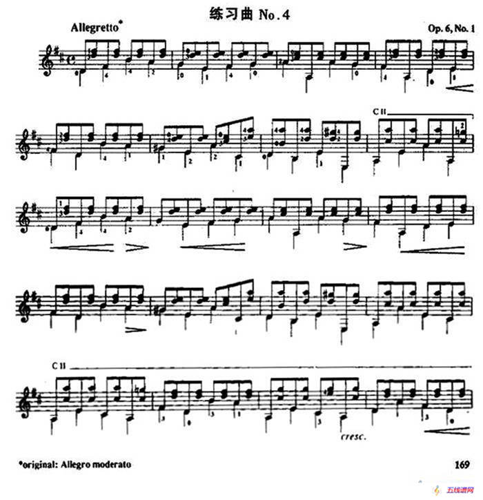 费尔南多·索尔 古典吉他练习曲 No.4（Op.6 No.1）