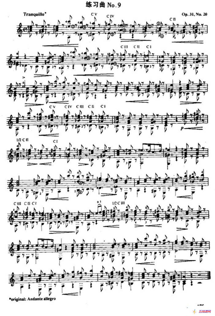 费尔南多·索尔 古典吉他练习曲 No.9（Op.31 No.20）