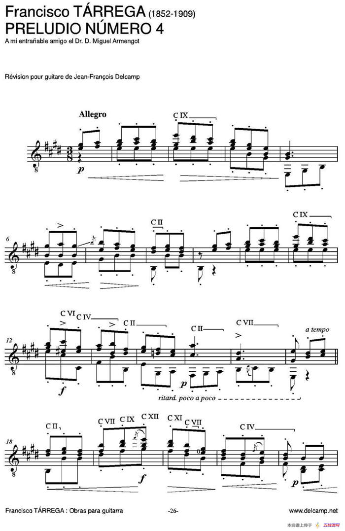 PRELUDIO NUMERO 4（古典吉他）