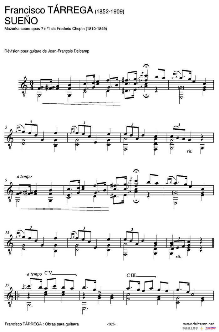 SUENO(Mazurka sobre opus 7 n1 de Frederic Chopin)（古典吉他）