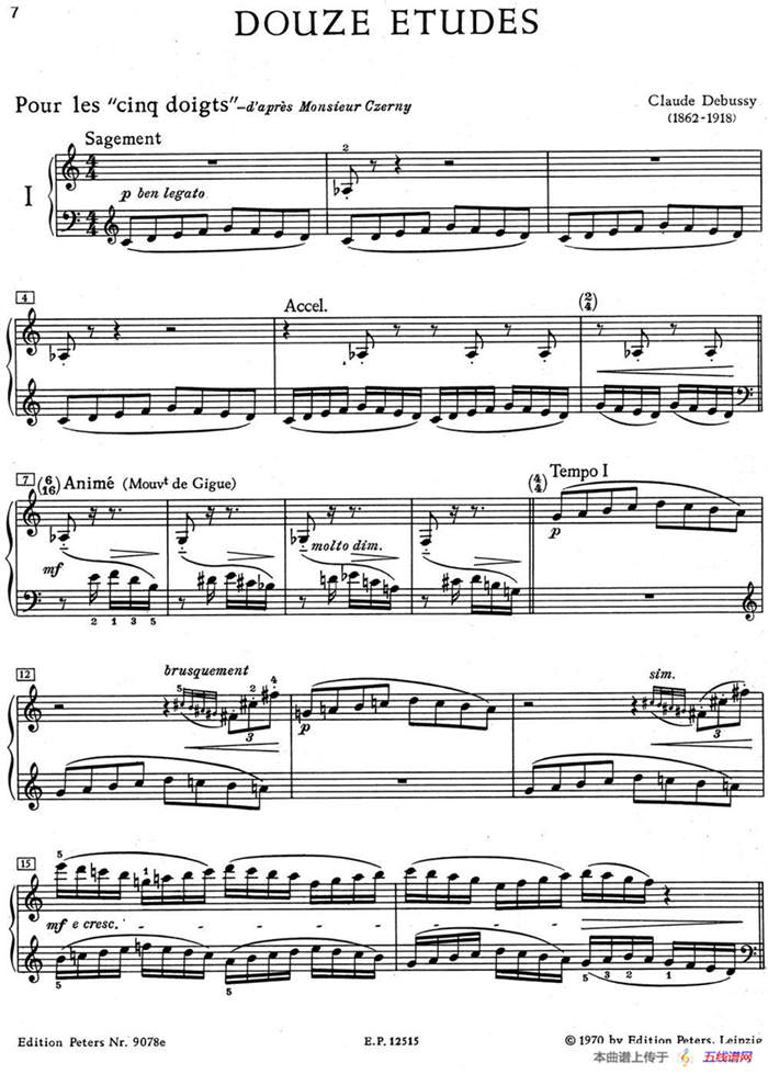 德彪西12首钢琴练习曲（1 五指练习v1.0 cinq doigts）