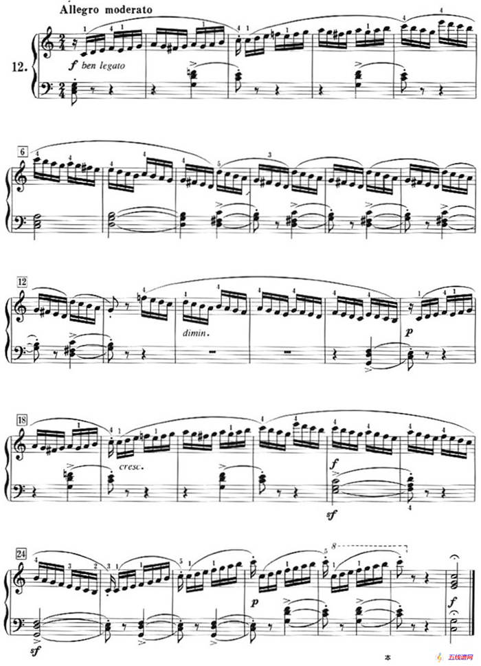 50首莱蒙钢琴练习曲 作品37（NO.12）