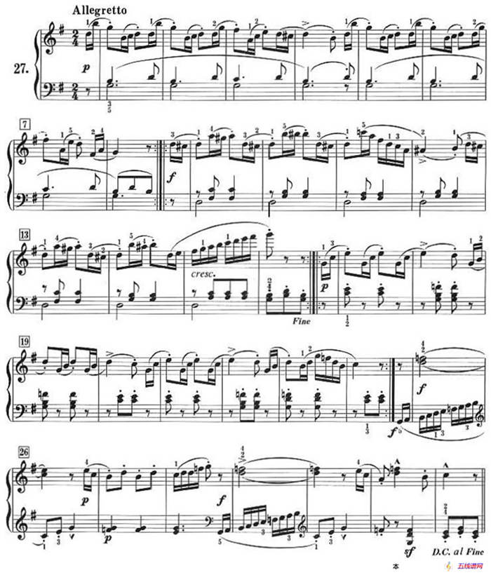 50首莱蒙钢琴练习曲 作品37（NO.27）