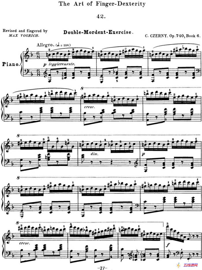 50首车尔尼Op.740钢琴手指灵巧技术练习曲（NO.42）