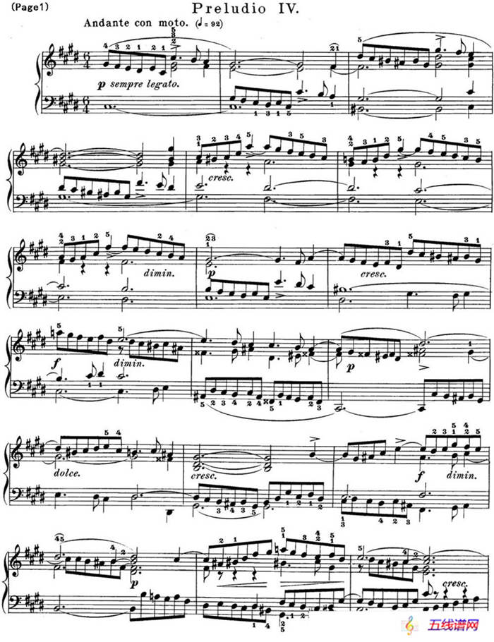 巴赫《平均律钢琴曲集·第一卷》之前奏曲（NO.4）
