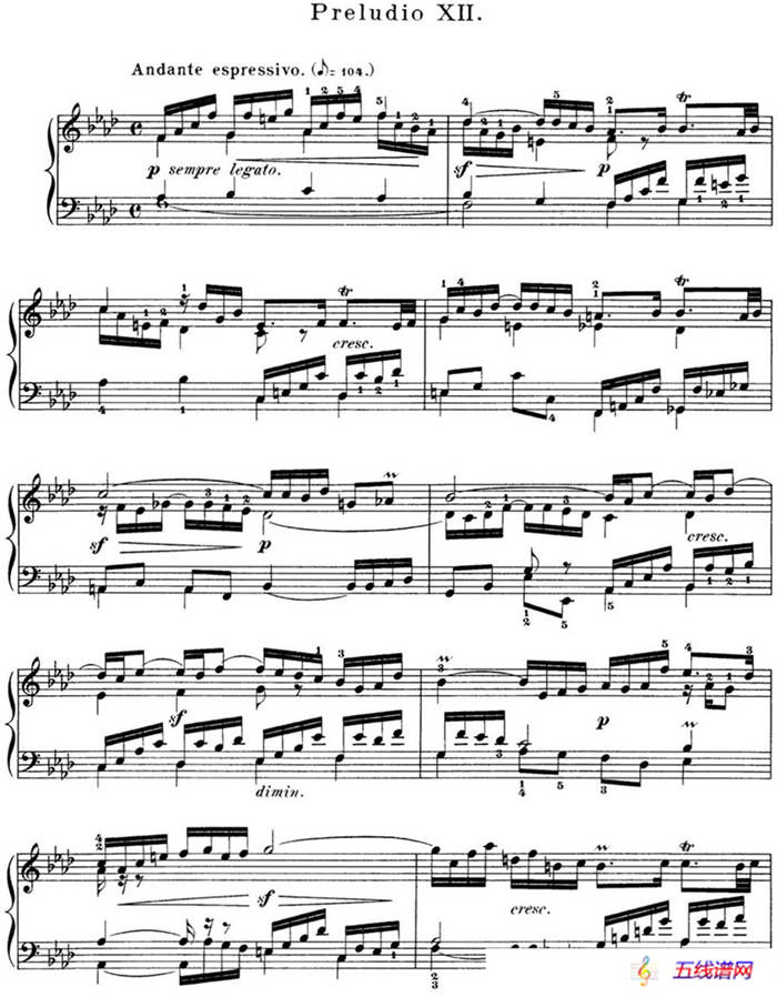 巴赫《平均律钢琴曲集·第一卷》之前奏曲（NO.12）