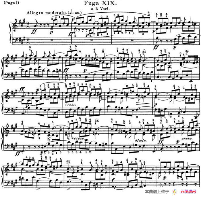 巴赫《平均律钢琴曲集·第一卷》之赋格曲（NO.19）