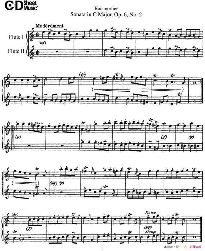 C大调双长笛奏鸣曲作品6号之2（Sonata in C Major Op.6No.2）