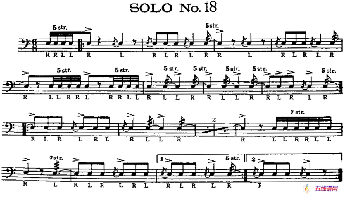 美国军鼓 SOLO No.16-20（爵士鼓谱）