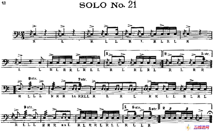 美国军鼓 SOLO No.21-25（爵士鼓谱）