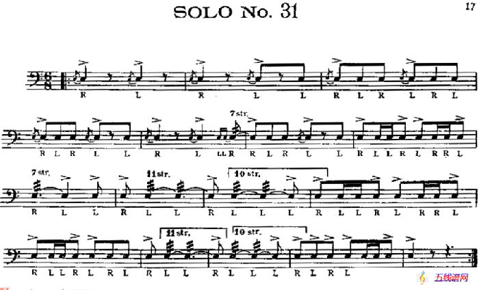 美国军鼓 SOLO No.31-35（爵士鼓谱）