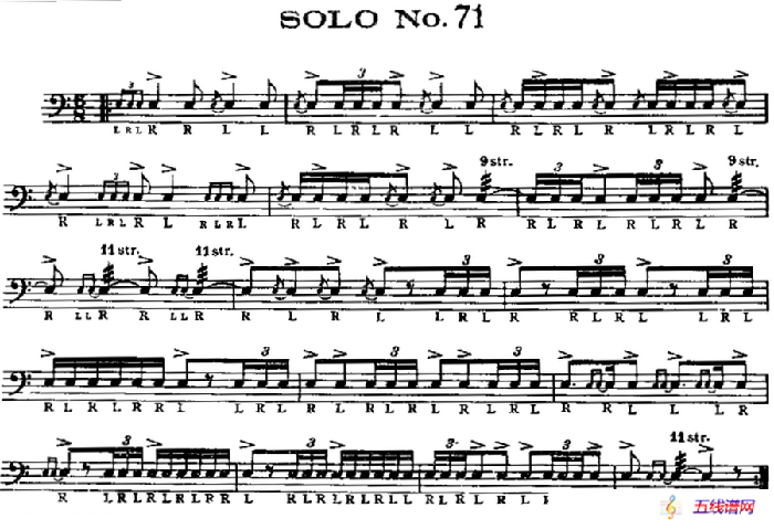 美国军鼓 SOLO No.71-75（爵士鼓谱）