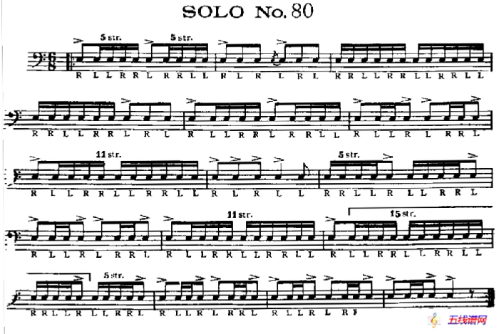美国军鼓 SOLO No.76-80（爵士鼓谱）