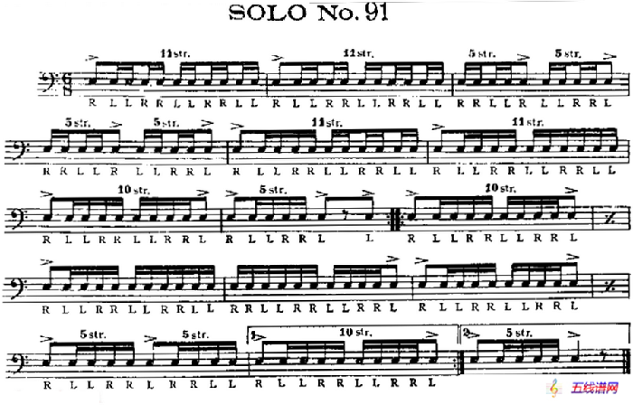 美国军鼓 SOLO No.91-95（爵士鼓谱）
