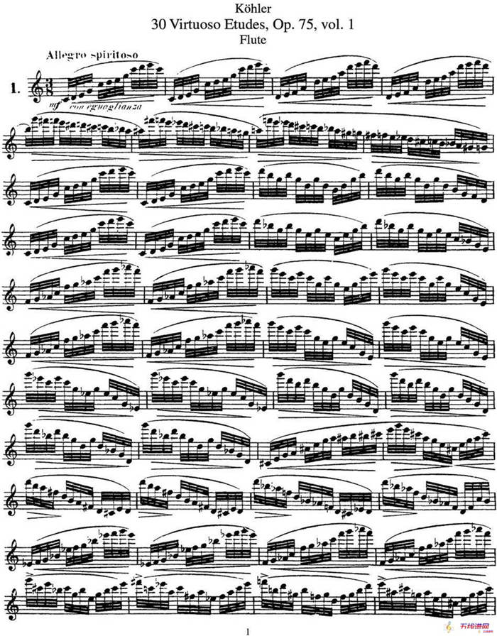 柯勒30首高级长笛练习曲作品75号（NO.1）