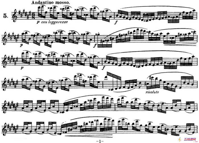 柯勒30首高级长笛练习曲作品75号（NO.5）