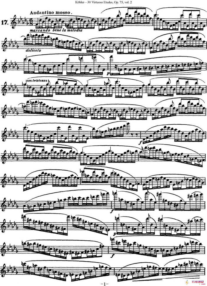 柯勒30首高级长笛练习曲作品75号（NO.17）