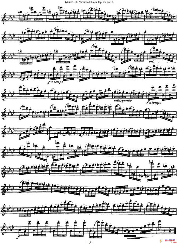 柯勒30首高级长笛练习曲作品75号（NO.19）