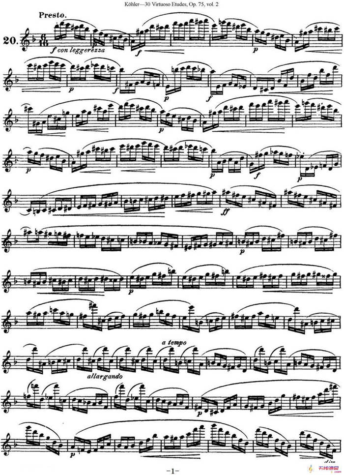 柯勒30首高级长笛练习曲作品75号（NO.20）