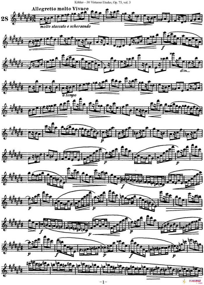 柯勒30首高级长笛练习曲作品75号（NO.28）