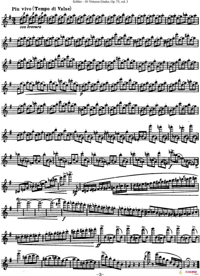 柯勒30首高级长笛练习曲作品75号（NO.30）