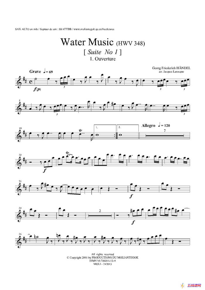 Water Music（HWV.348 No.1）（中音萨克斯）